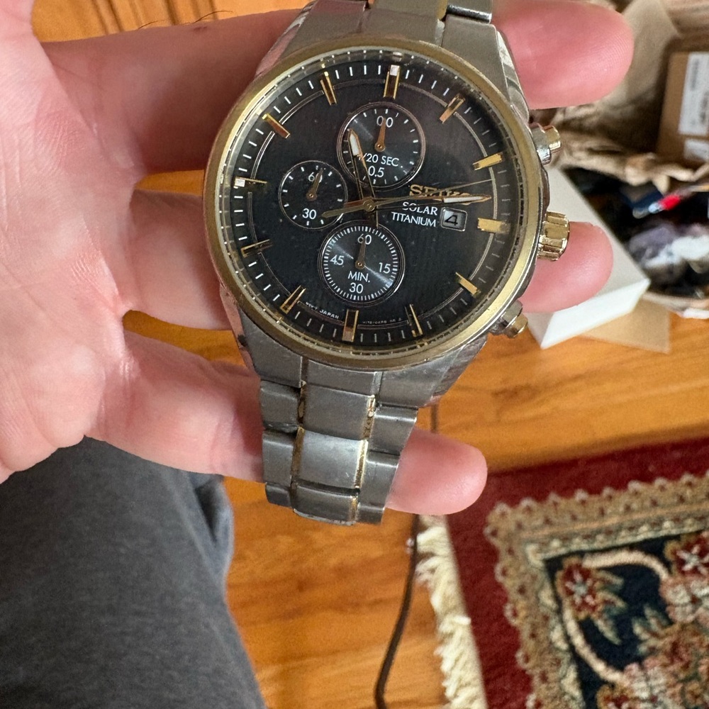 Seiko Titanium Men's Chronograph Watch - Black and Gold vintage rare